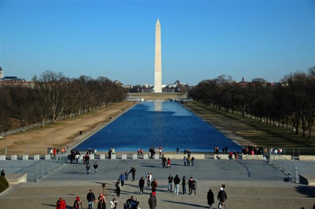Washington Monument and icy reflecting pool