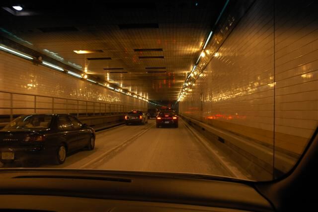 In the Holland Tunnel entering Manhatten