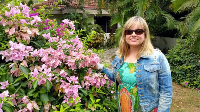 Kathy and flowers