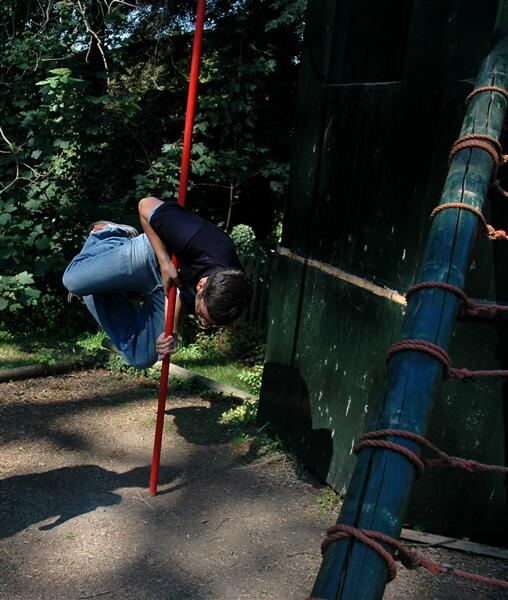 Andrew tries to do Julian's 'pole trick'