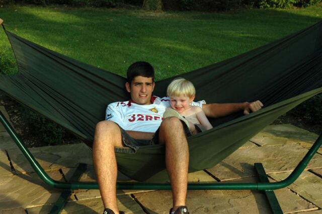 Andrew and Sam chill in the hammock