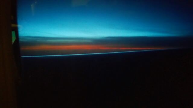 Sunrise over our 747's wing
