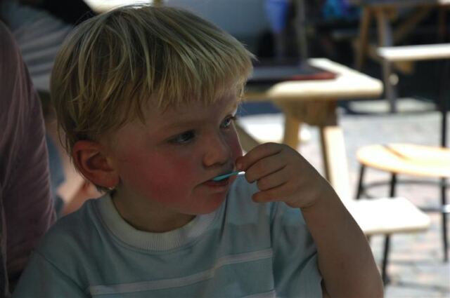 Sam enjoys his ice cream