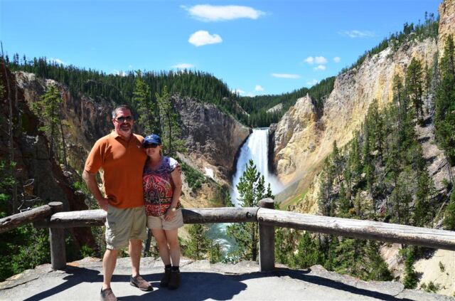 Roger and Kathy with the Lower Falls of the Yellowstone Grand Canyon