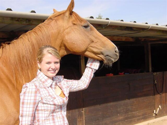 Mel and a tall English horse