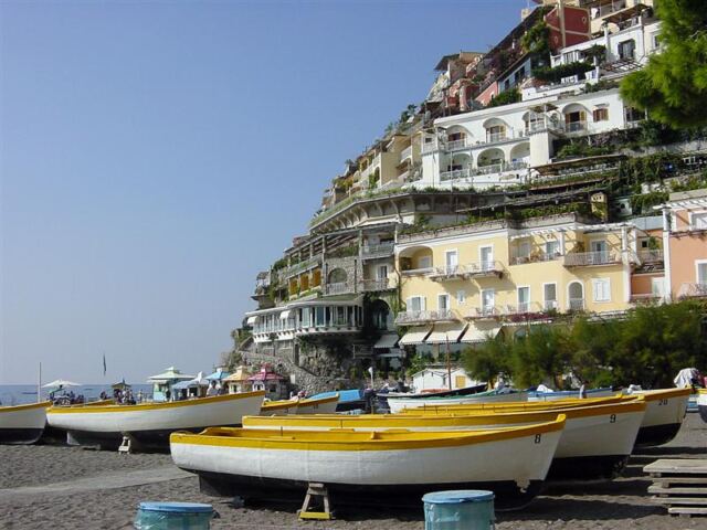 Boats and Positano hillside