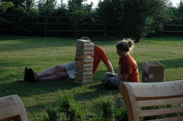 Julian and Melanie play 'Yard Jenga' (1)