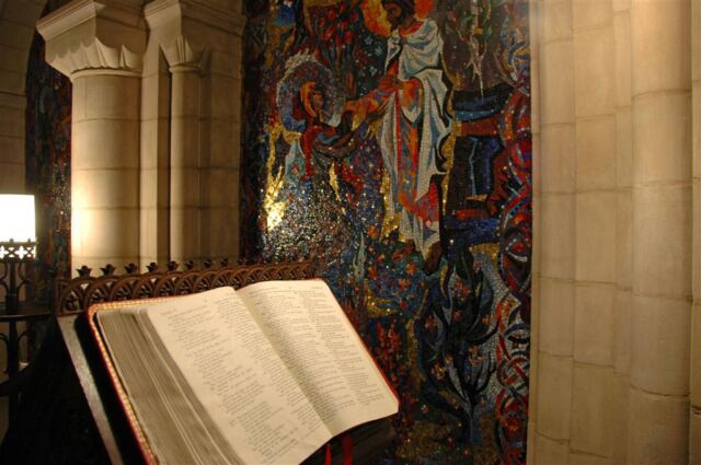 Bible and Mosaic in Resurrection Chapel