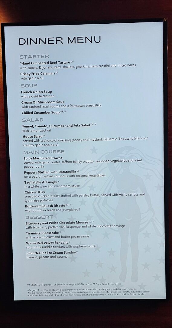 First night dinner menu