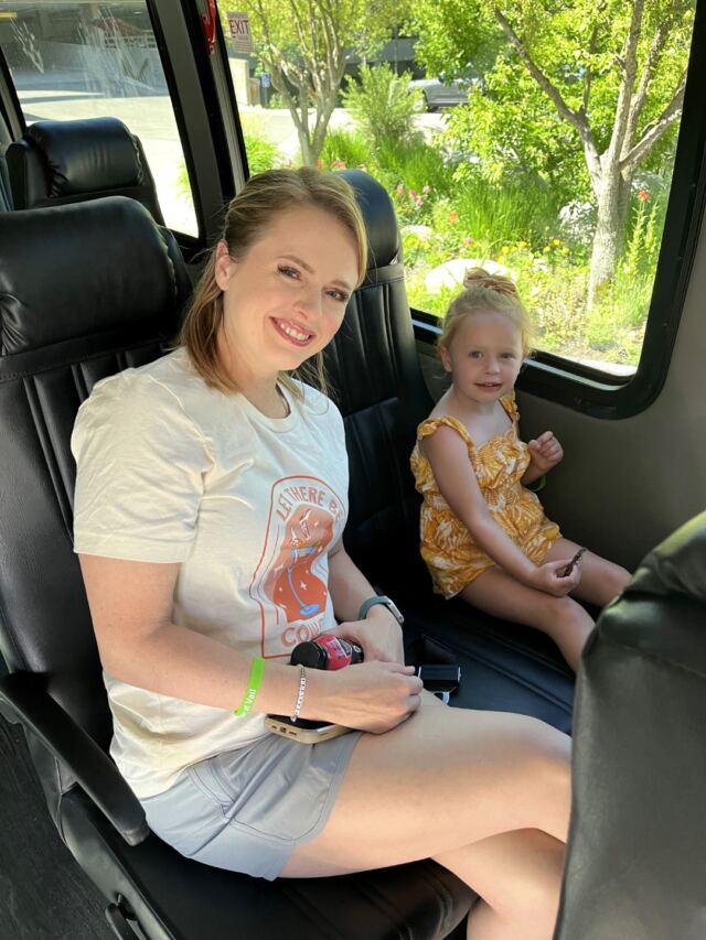 Mel and Shiloh on the bus
