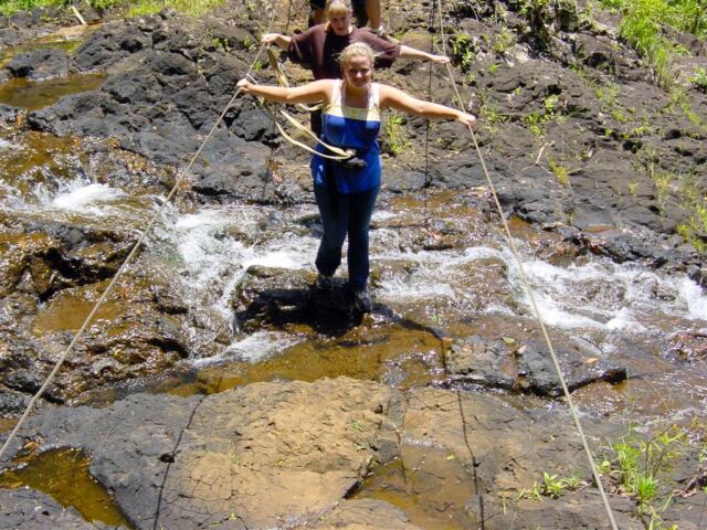 Rope walk across stream
