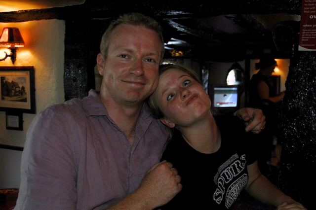 Julian and Melanie - being goofy in the pub
