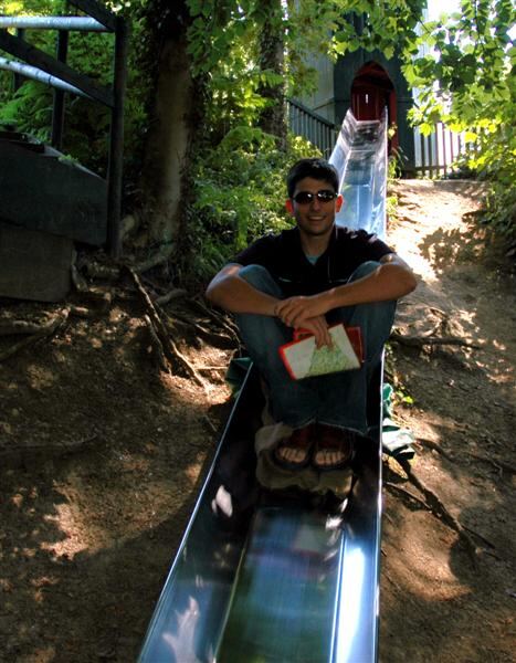 Andrew looks cool down the slide