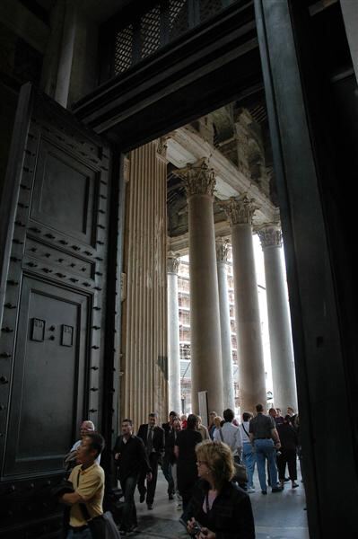 Looking out of massive Pantheon doors