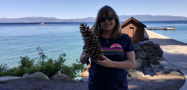 Kathy and the massive pine cone 02