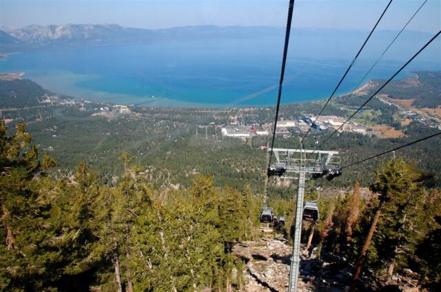 Nearing the top of the first gondola climb and looking back down the mountain