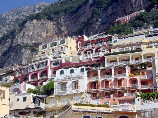 Looking up at Positano from the beach