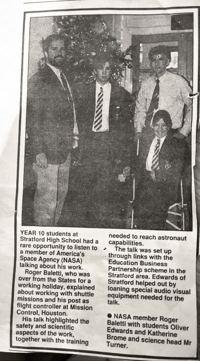 Local newspaper clipping after the presentation at Stratford-upon-Avon High School