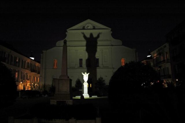 Projected shadow on back of St. Louis Cathedral