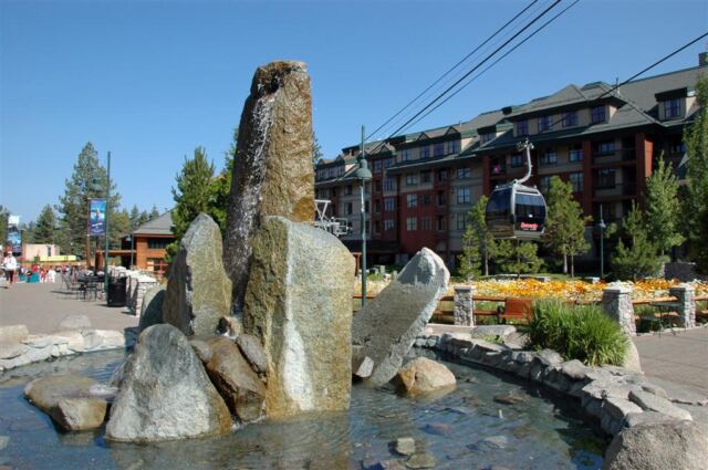 Plaza fountain and gondola