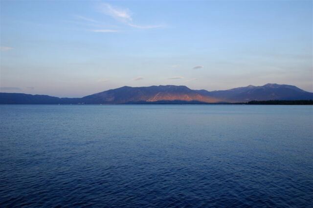 North Shore mountain shadows on Heavenly across Lake Tahoe
