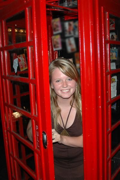 Melanie and a phone booth