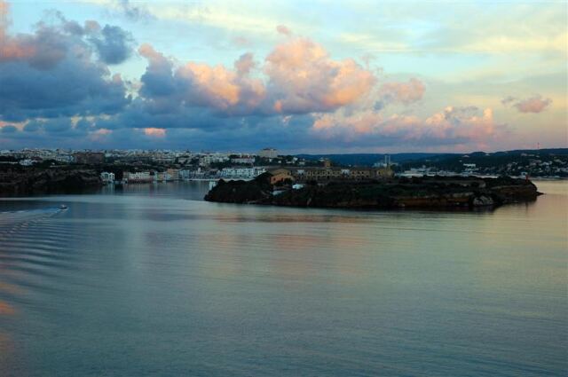 A large island sits in the middle of the channel