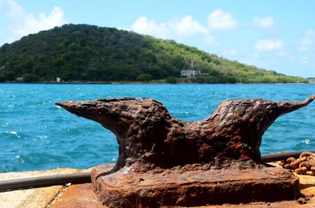 Rusted tie-off at Charlotte Amalie Harbor