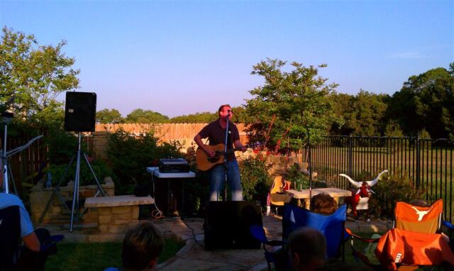 lucas is set up in the backyard