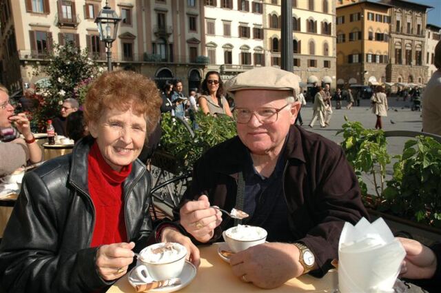 Geri and Paul enjoy the hot chocolate