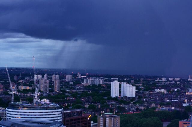 Distant rain as seen from atop the London Eye