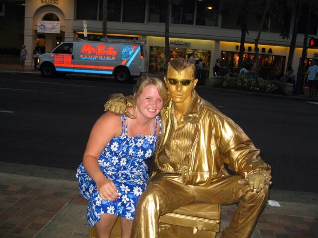 PO - Melanie and 'Golden Street Guy'
