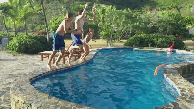 Connor, Gabe, and Alex - pool leap