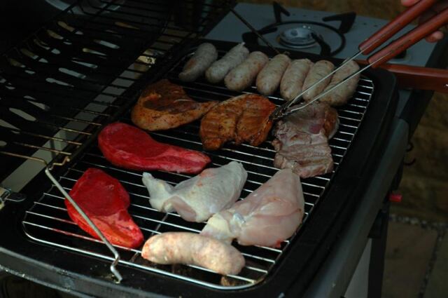 Meat's on the grill!
