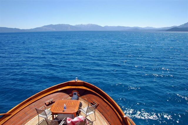 Looking back across Lake Tahoe at Heavenly Mountain