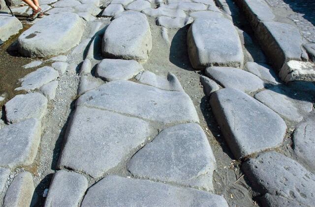 Wagon ruts in road