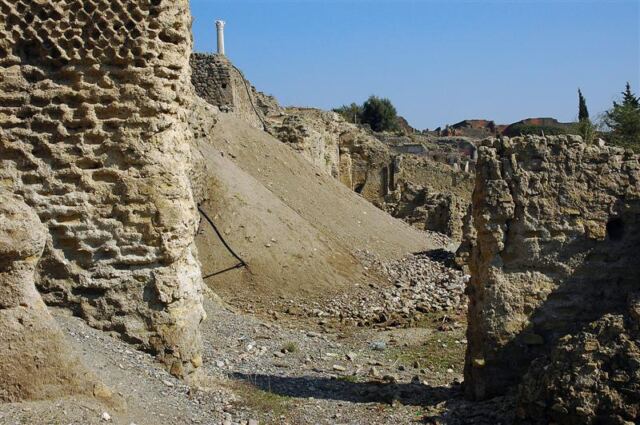 Archeological dig and volcanic ash