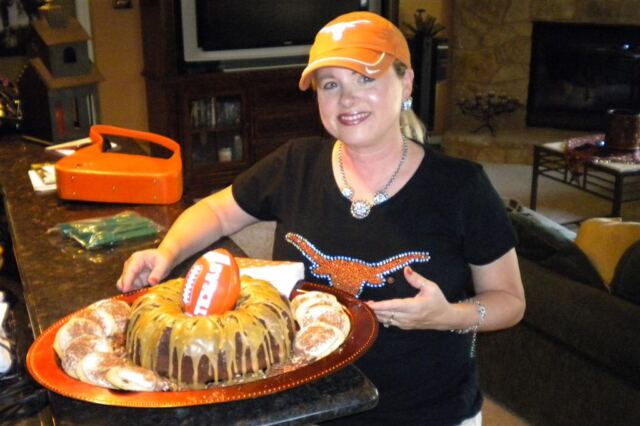 Kathy and her yummy tailgate cake