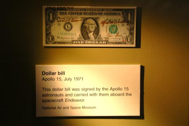 Apollo 15 signed dollar bill