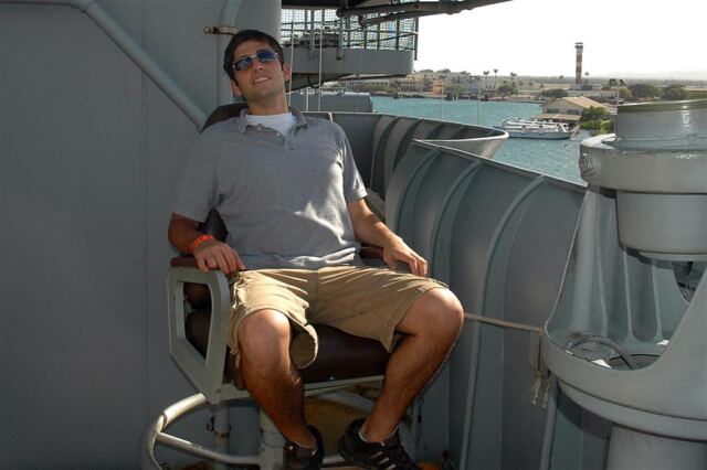 Andrew relaxes in the Captain's chair