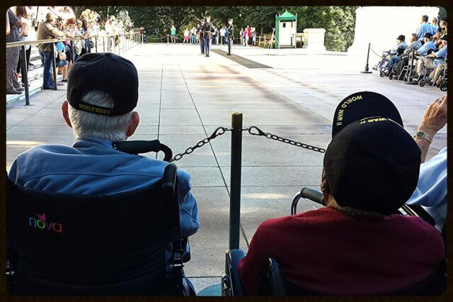 watching the changing of the guard at the tomb of the unknown soldier
