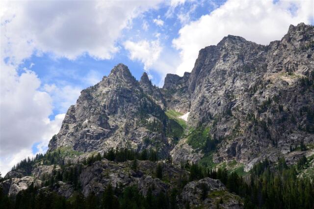 Looking up at the mountains as we take the water taxi back across Jenny Lake