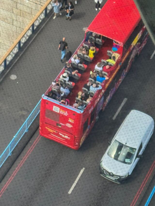 Double Decker bus from Tower Bridge walkway