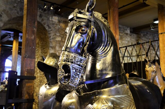 Various suits of armor in Tower of London armoury (2)