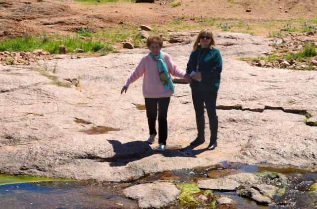 Geri and Kathy fording the stream